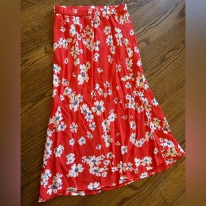 GAP Red Maxi Skirt with White and Blue Floral Print